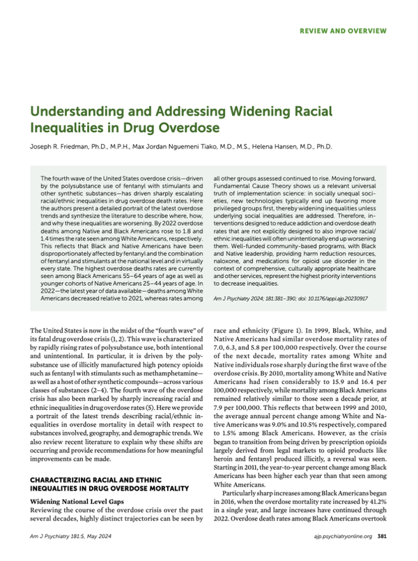 Understanding and addressing widening racial inequalities in drug overdose