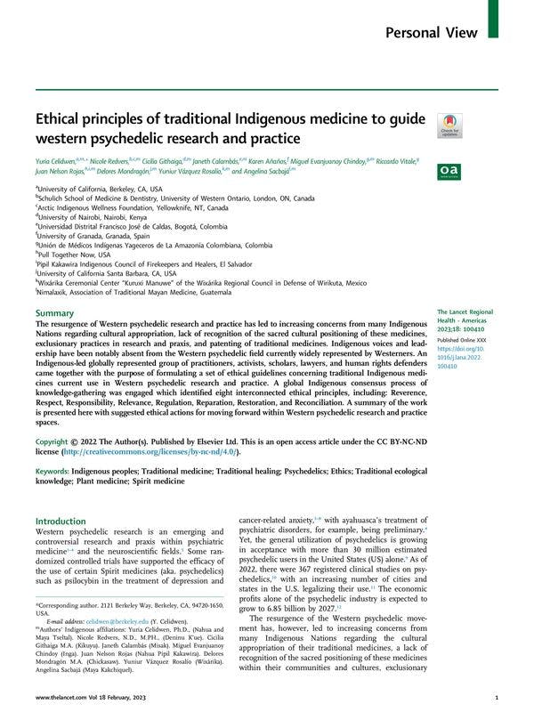 Ethical principles of traditional Indigenous medicine to guide western psychedelic research and practice