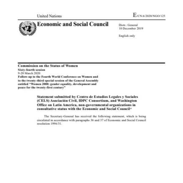 Declaración de CELS, el IDPC y WOLA durante el 64º período de sesiones de la Comisión de la Condición Jurídica y Social de la Mujer de la ONU