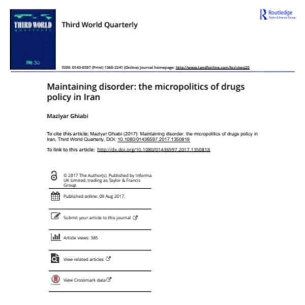 Maintaining disorder the micropolitics of drugs policy in Iran