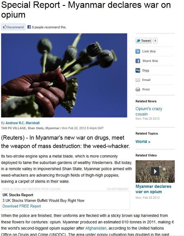 Myanmar declares war on opium