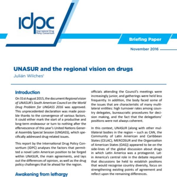 UNASUR and the regional vision on drugs