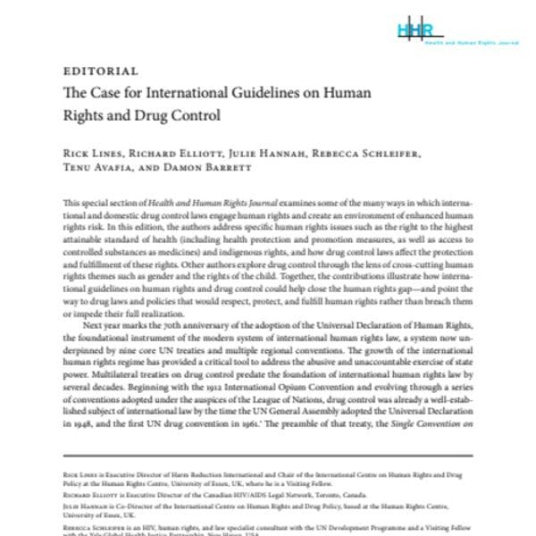The case for International Guidelines on human rights and drug control