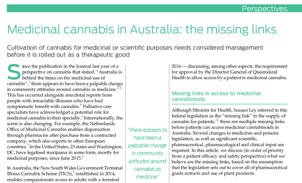 Medicinal cannabis in Australia: the missing links