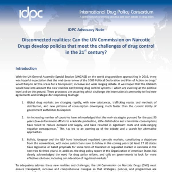 Note de plaidoyer de l’IDPC – La Commission des stupéfiants des Nations Unies peut-elle développer des politiques pour répondre aux défis du 21ème siècle en matière de contrôle des drogues? 