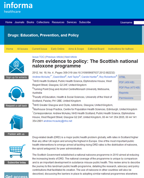 From evidence to policy: The Scottish national naloxone programme 