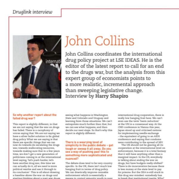 Druglink interview with John Collins on the economics of drug policy