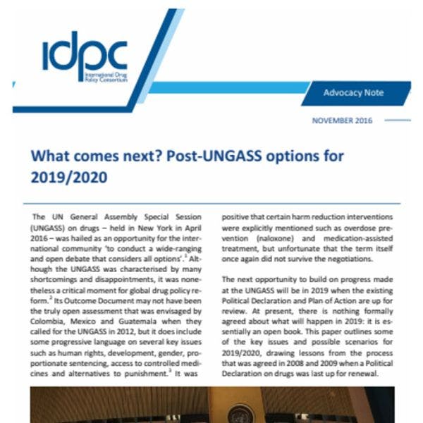 IDPC: Quelle est la suite? Options pour l'après UNGASS vers 2019/2020