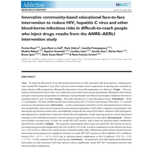 Innovative community-based educational face-to-face intervention to reduce HIV, hepatitis C virus and other blood-borne infectious risks in difficult-to-reach people who inject drugs
