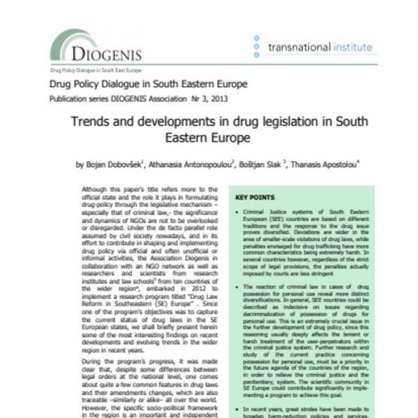 Trends and developments in drug legislation in South Eastern Europe