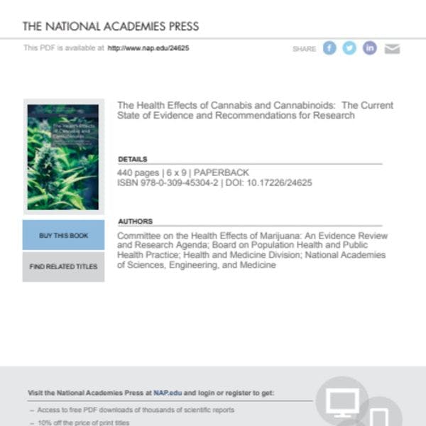 Les effets sur la santé du cannabis et des cannabinoïdes: l’état actuel de l'evidence et des recommendations d'investigation