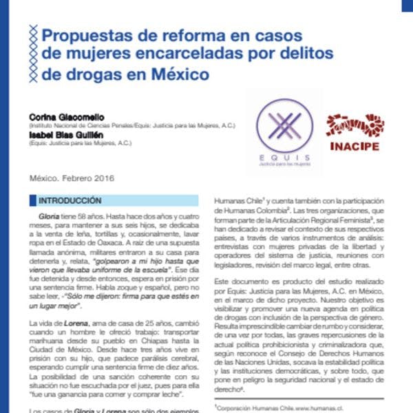 Propuestas de reforma legislativa y de políticas públicas para casos de mujeres encarceladas por delitos de drogas en México