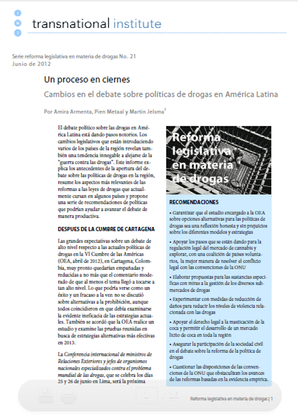 Un proceso en ciernes. Cambios en el debate sobre políticas de drogas en América Latina