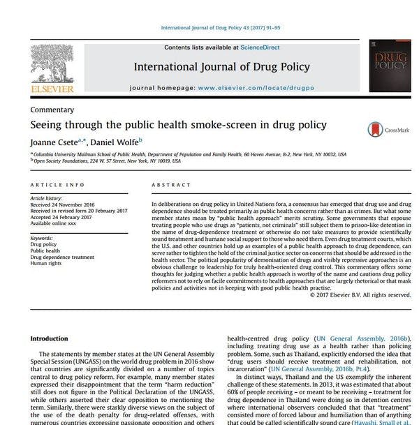 Seeing through the public health smoke-screen in drug policy