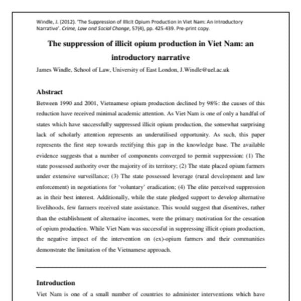 The suppression of illicit opium production in Vietnam: An introductory narrative 