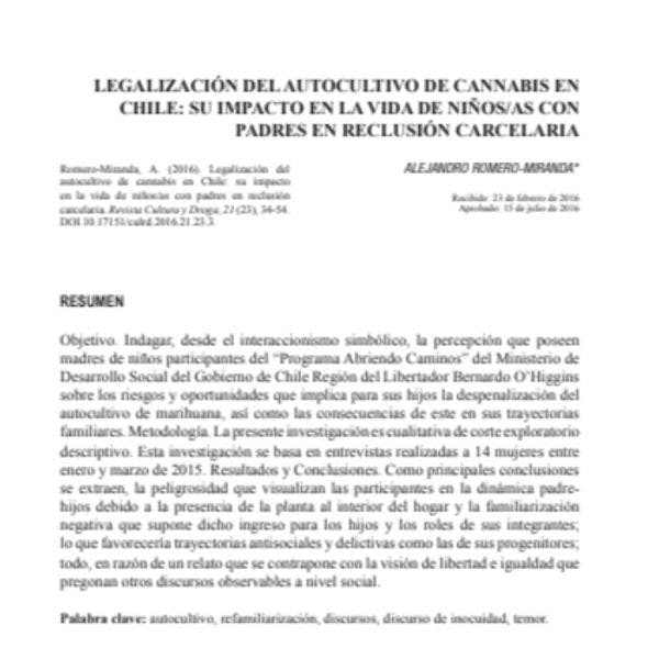 Legalización del autocultivo de cannabis en Chile: Su impacto en la vida de ninos/as con padres en reclusión carcelaria