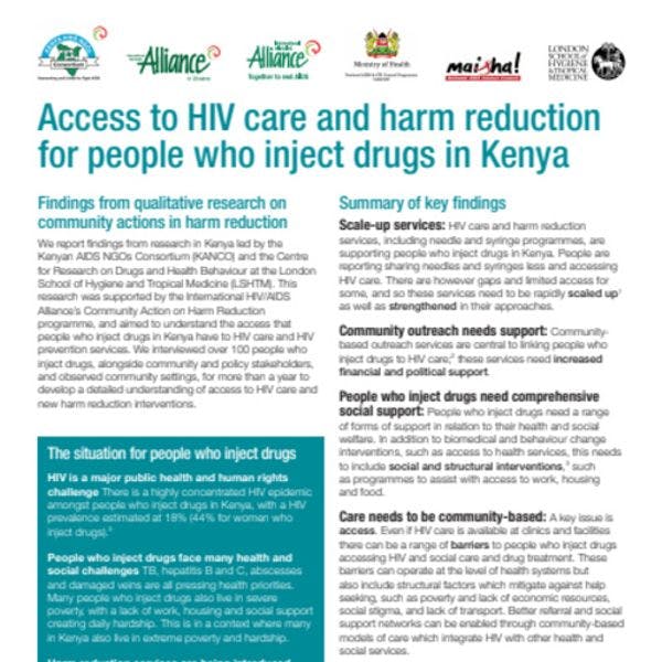 Access to HIV care and harm reduction for PWID in Kenya