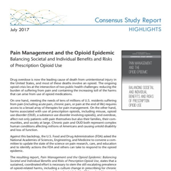 La gestion de la douleur et l’épidémie d’opioïdes : Mettre en balance les avantages et les risques sociaux et individuels de l’usage d’opioïdes prescrits