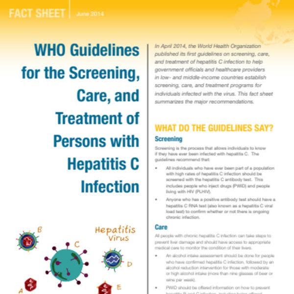Fiche d’information: directives de l’OMS pour dépister, soigner, et traiter les personnes atteintes de l’hépatite C