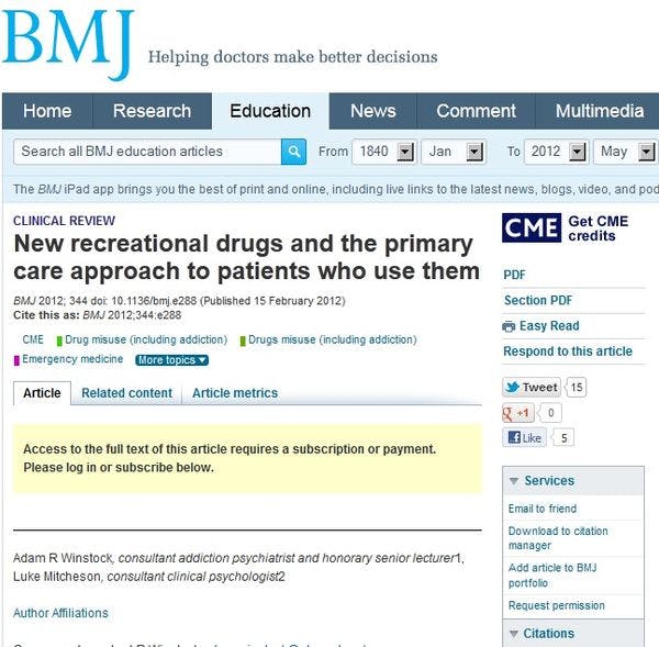 New recreational drugs and the primary care approach to patients who use them