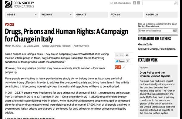 Le Parlement italien commencera à examiner la législation en matière de drogues en Octobre