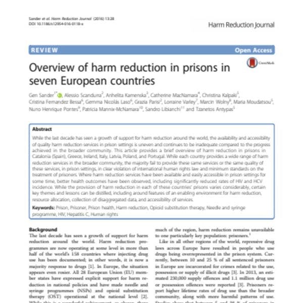Overview of harm reduction in prisons in seven European countries
