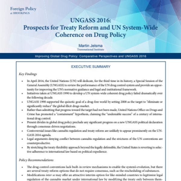 UNGASS 2016: Prospectos para la reforma de tratados y coherencia del sistema integral de políticas sobre drogas de la ONU 