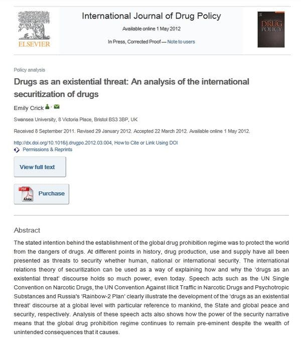 Les drogues sont une menace existentielle: une analyse de la titrisation internationale des drogues 