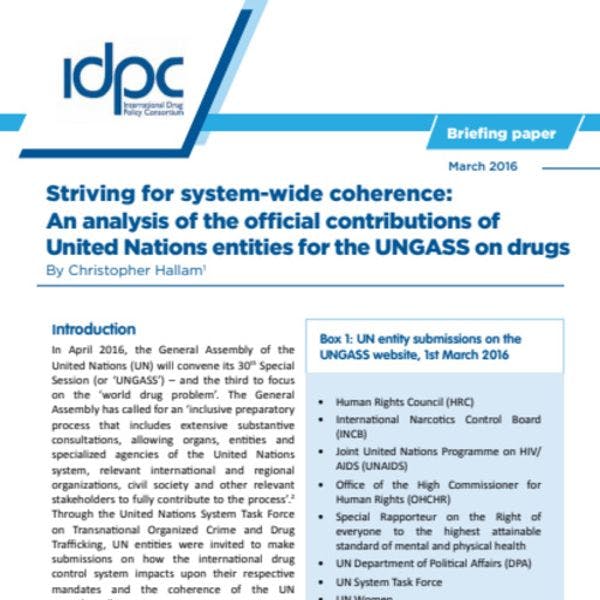 Luchando por la coherencia de todo el sistema: un análisis de las aportaciones oficiales de entidades de la ONU para la UNGASS sobre drogas