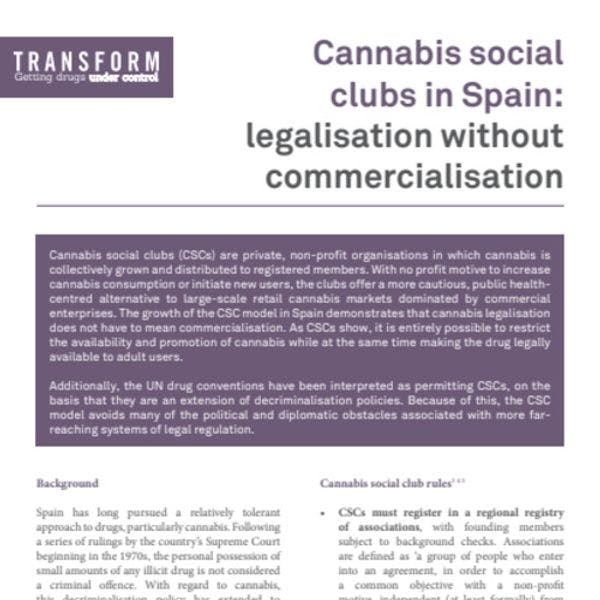 Cannabis social clubs in Spain: Legalisation without commercialisation