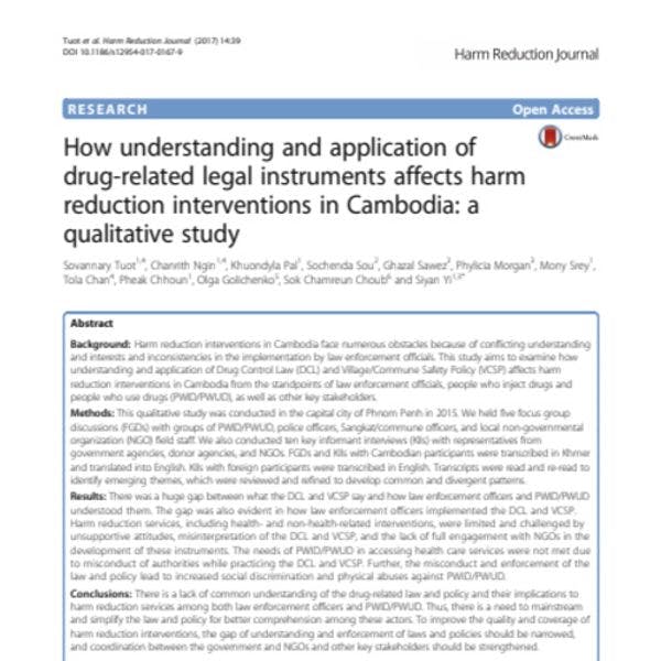 El impacto del planteamiento y la aplicación de los instrumentos jurídicos relacionados con drogas sobre las intervenciones para la reducción de los daños en Camboya: estudio cualitativo