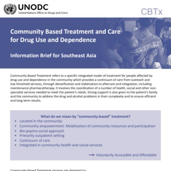 Traitements et soins communautaires pour la consommation de drogues et la dépendance – un dossier d’information pour l’Asie du Sud-Est
