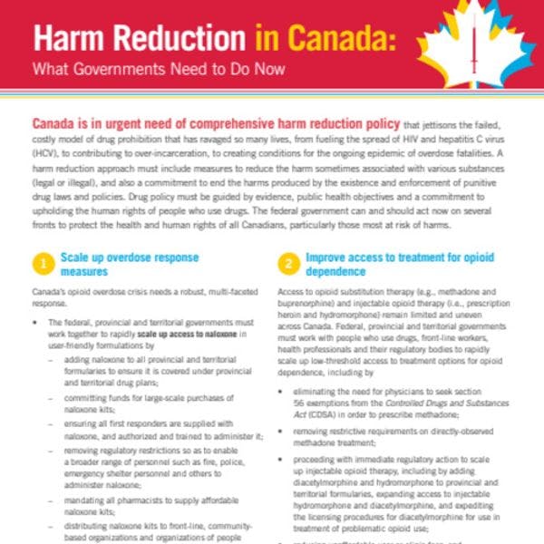 Reducción de daños en Canadá: recomendaciones para el Gobierno