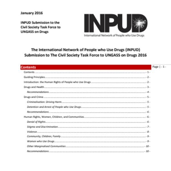 Informe de la red INPUD para el Grupo de Trabajo de la Sociedad Civil de la UNGASS sobre drogas 2016