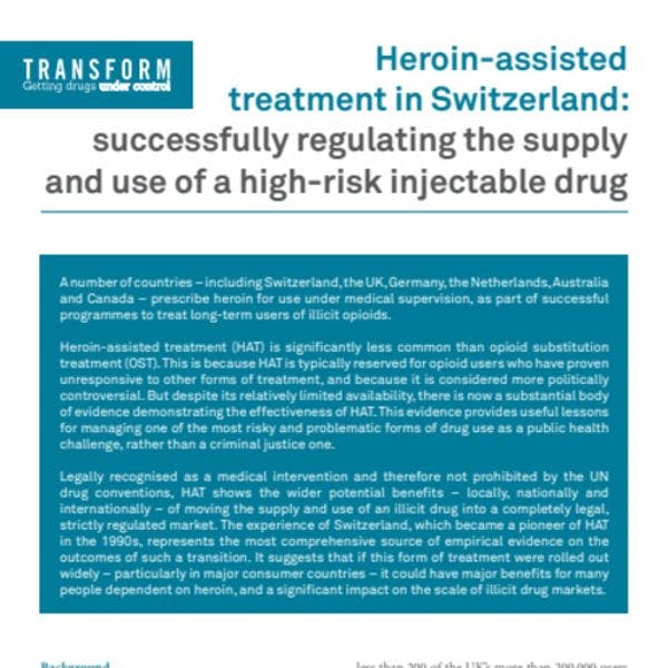 Heroin-assisted treatment in Switzerland: Successfully regulating the supply and use of a high-risk injectable drug