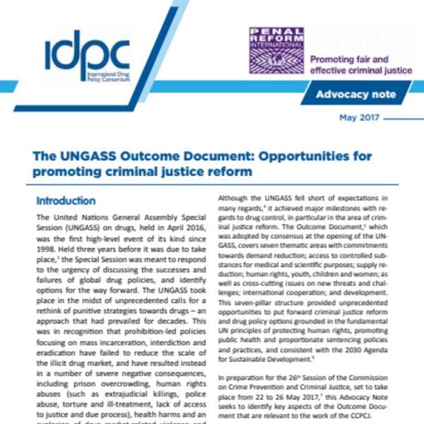 The UNGASS Outcome Document: Opportunities for promoting criminal justice reform