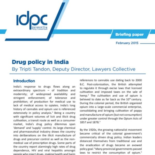 Document d’information de l’IDPC: politique des drogues en Inde
