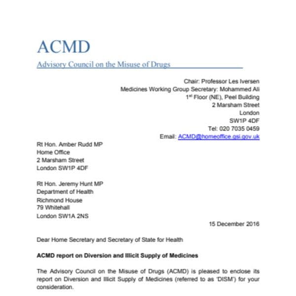 ACMD report on "Diversion and illicit supply of medicines" 