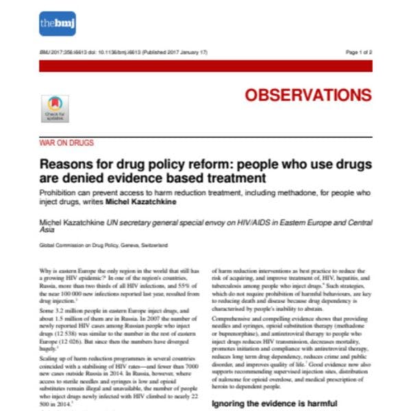 Razones para reformar las políticas de drogas: a las personas usuarias se les niega el tratamiento basado en pruebas empíricas