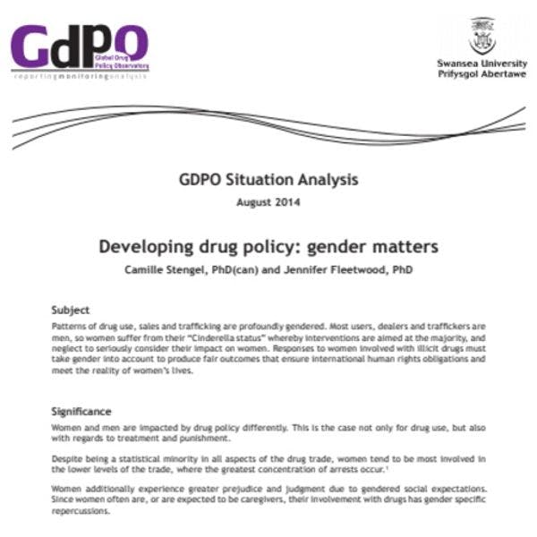 Développer des politiques en matière de drogues: la question des sexes