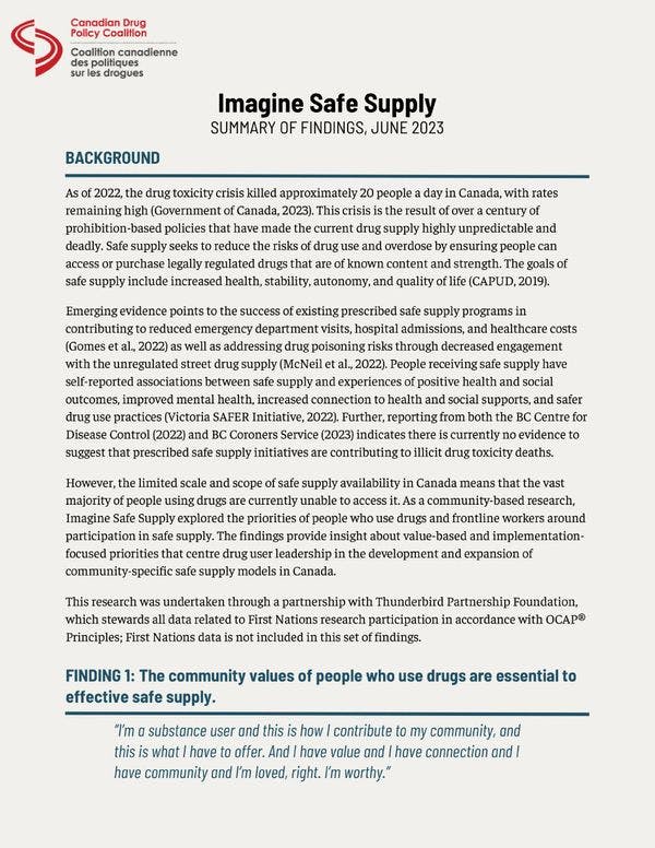 Imagine safe supply - Summary of findings