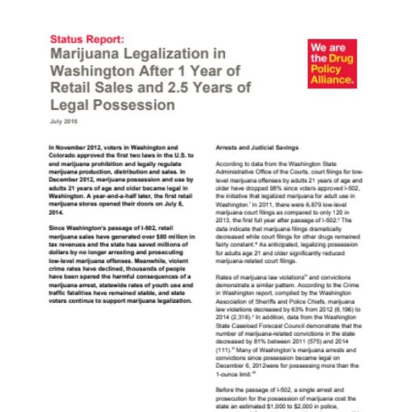 Marijuana legalisation in Washington after 1 year of retail sales and 2.5 years of legal possession