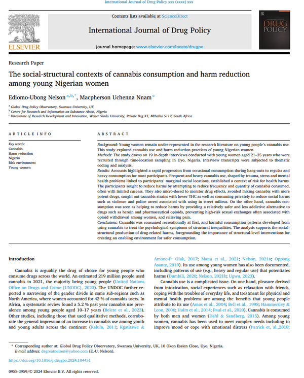 The social-structural contexts of cannabis consumption and harm reduction among young Nigerian women