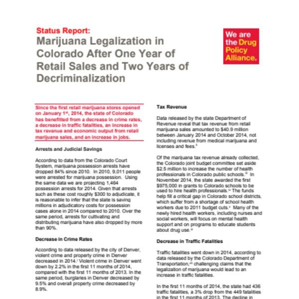 Marijuana legalisation in Colorado after one year of retail sales and two years of decriminalisation