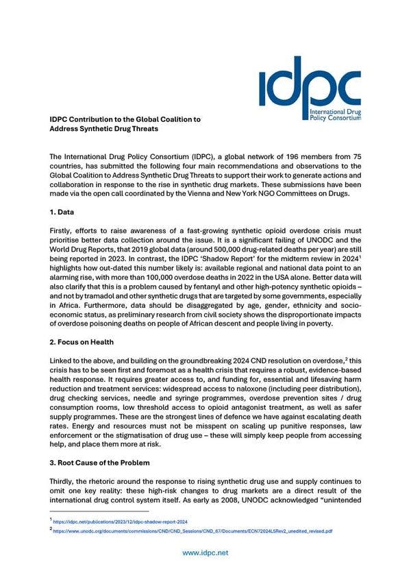IDPC contribution to the Global Coalition to Address Synthetic Drug Threats
