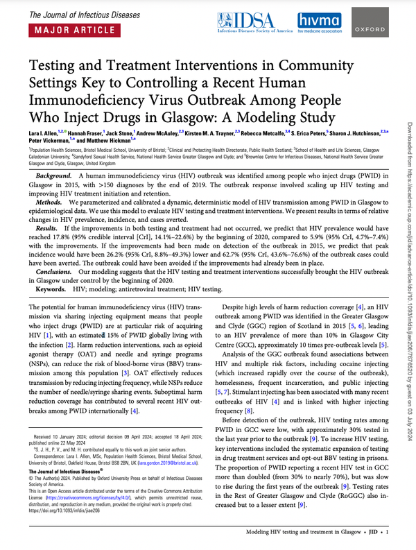 Testing and treatment interventions in community settings key to controlling a recent HIV outbreak among people who inject drugs in Glasgow: A modeling study