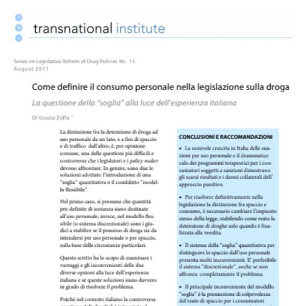 Come definire il consumo personale nella legislazione sulla droga
