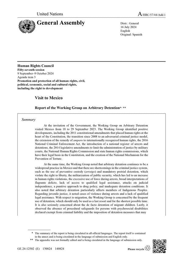 Visita a México - Informe del Grupo de Trabajo sobre la Detención Arbitraria de la ONU