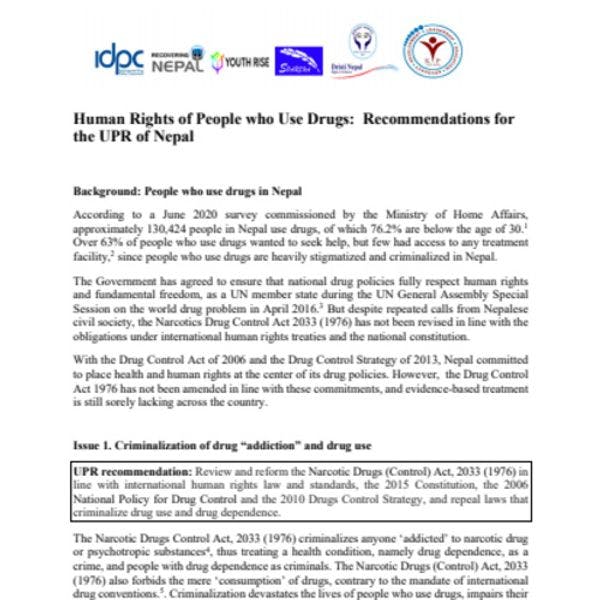 Les droits humains des personnes usagères des drogues : Recommandations pour l’EPU du Népal