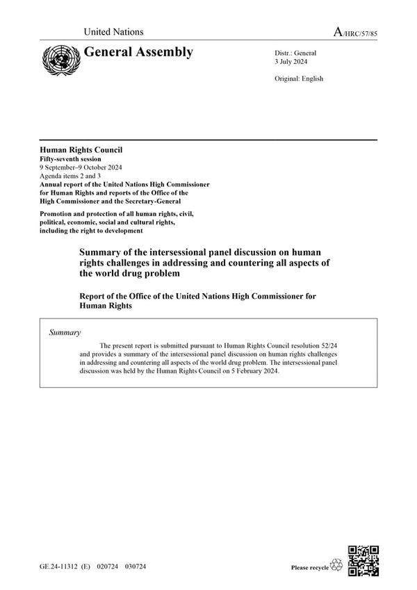 Summary of the intersessional panel discussion on human rights challenges in addressing and countering all aspects of the world drug problem -  Report of the OHCHR